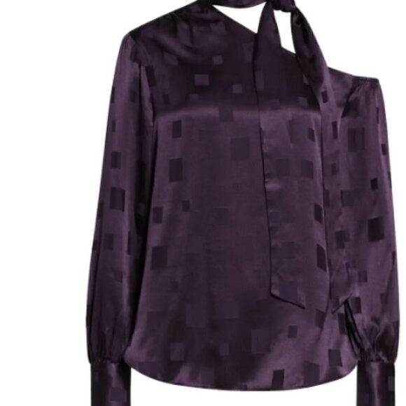 NEW Milly Tyla One Shoulder Diamond Jacquard Silk Blend Blouse - Picture 4 of 11